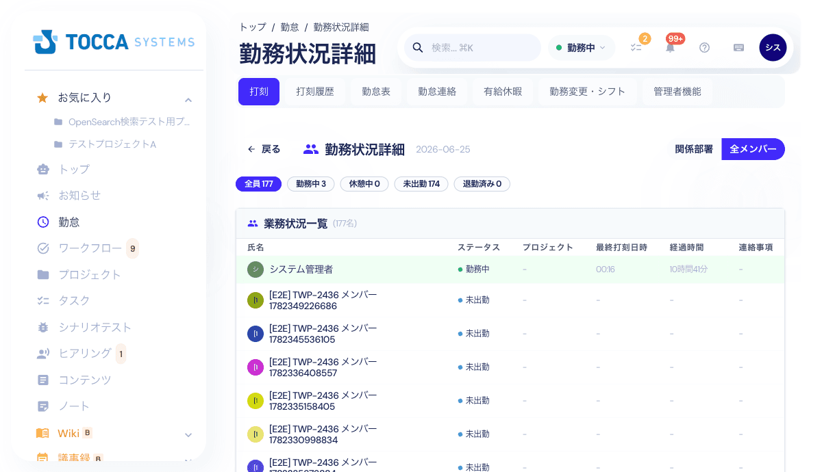 勤務状況詳細画面
