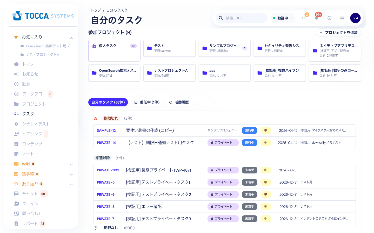自分のタスク